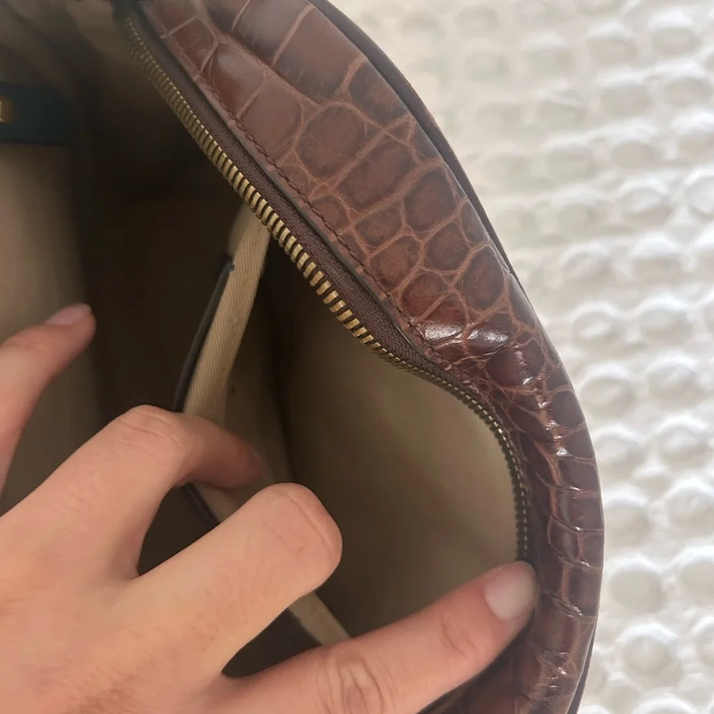 J. Crew Purple and Brown Colorblocked Croc Embossed Leather Crossbody Bag